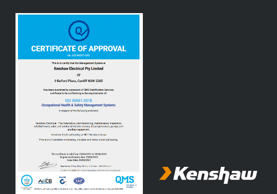 Kenshaw Electrical has achieved ISO 45001:2018 certification